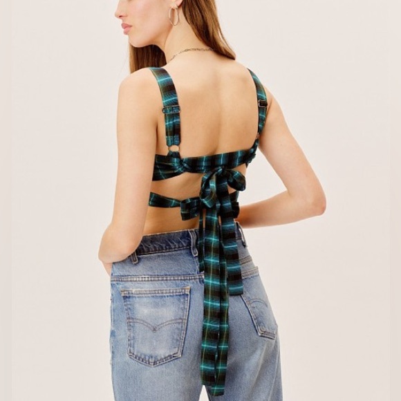FOR LOVE AND LEMONS Avery Bra Top in Green Plaid Sz. Large - Picture 7 of 12